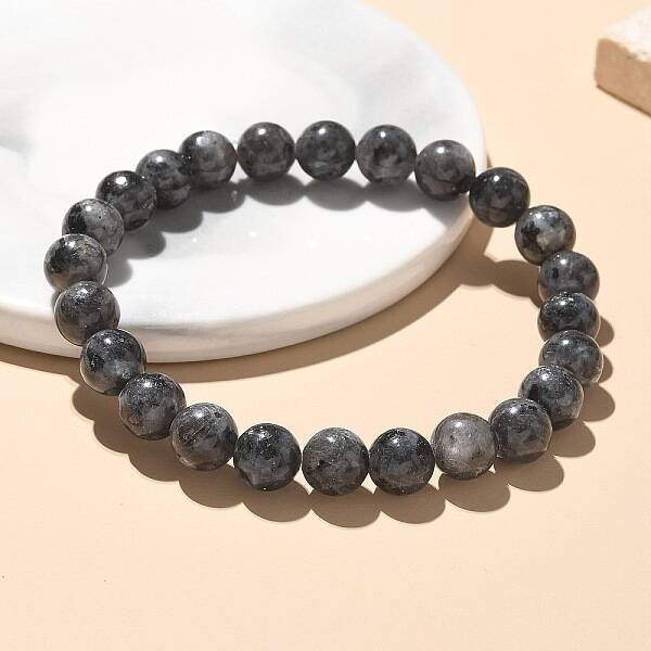 Natural Larvikite Bead Stretch Bracelets