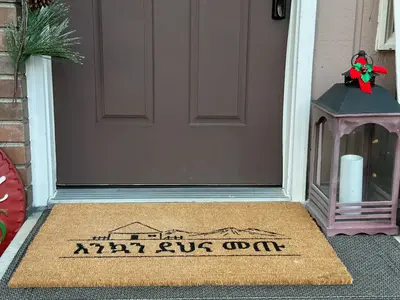 Maizen Welcome Mat - Perfect for Your Home - Beautifully designed art & multiple languages (Amharic, Tigrinya, Oromiffa, Swah...