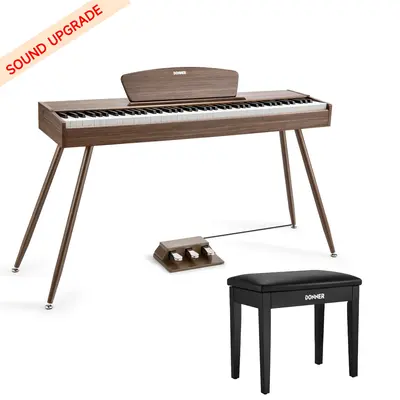 Donner DDP-80 Wooden Digital Piano - Walnut Sound Upgrade / Piano+Black Bench