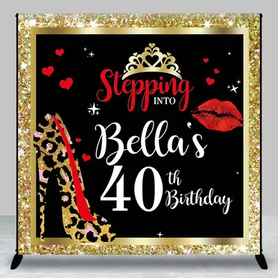 Gold Black Stepping Into Custom Birthday Backdrop - Aperturee