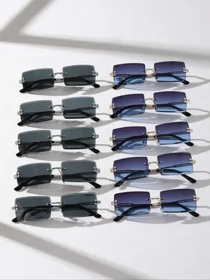 Unisex Vintage Fashionable Rimless Tinted Lens Sunglasses, Trendy Casual Sunglasses for Everyday Use, Fashionable Sunglasses ...