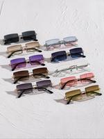 Unisex Vintage Rimless Tinted Lens Sunglasses, Sunglasses for Women, Summer Trendy Styling Casual Eyeglass, Designer Sun Prot...
