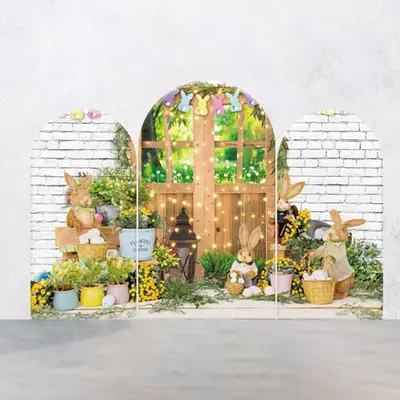 White Brick Wall Bunny Door Easter Arch Backdrop Kit - Aperturee
