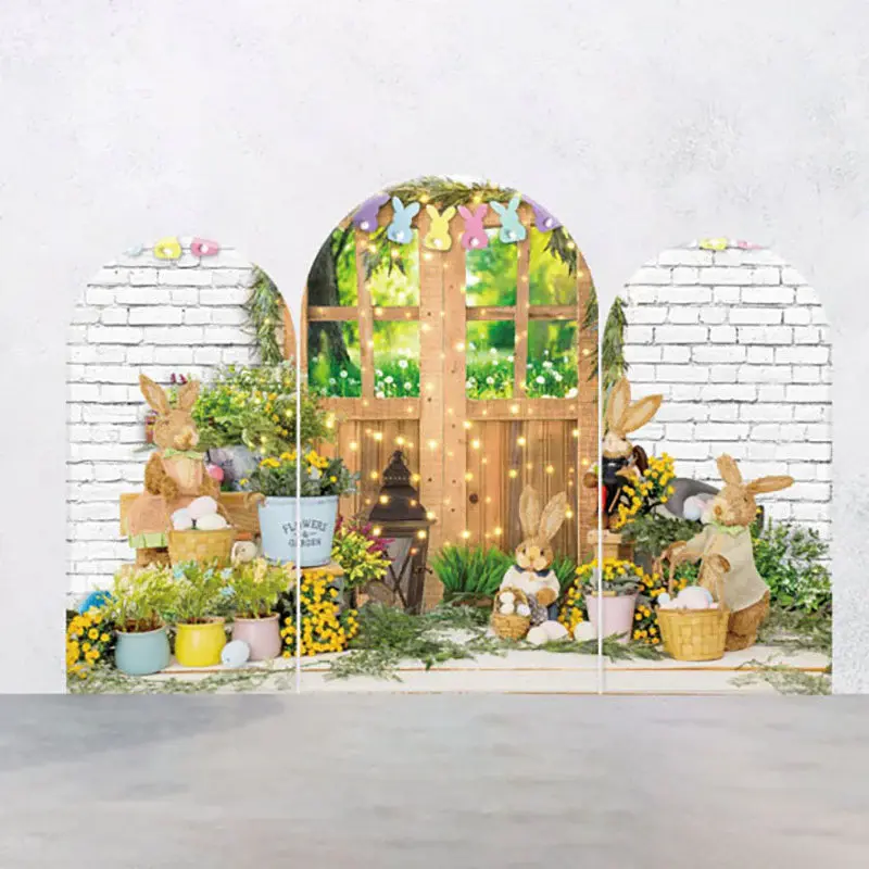 White Brick Wall Bunny Door Easter Arch Backdrop Kit - Aperturee