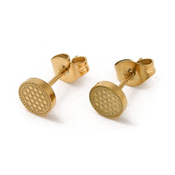 Ion Plating(IP) 304 Stainless Steel Textured Flat Round Stud Earrings