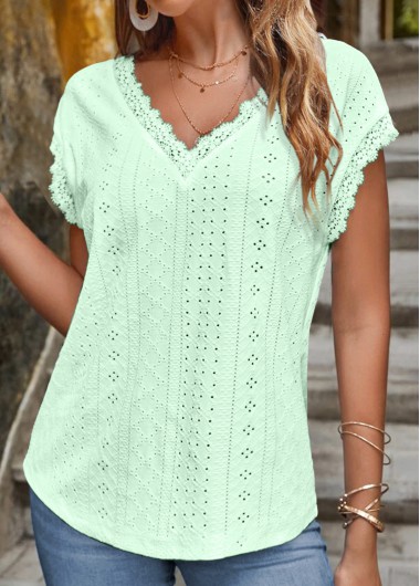Modlily Mint Green Lace Short Sleeve T Shirt - S
