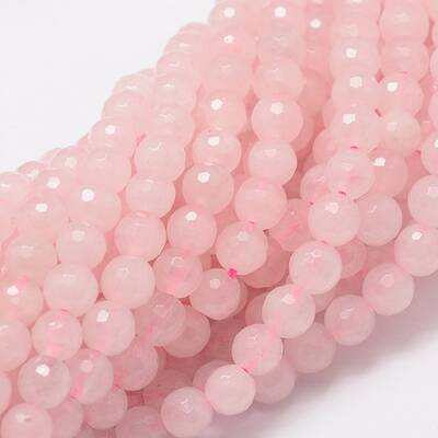 Faceted Round Natural Rose Quartz Bead Strands