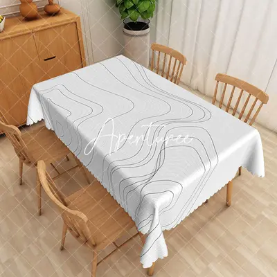 Aperturee Curve Black Lines Rectangle Tablecloth For Home, 52 x 70 inch, 30.82 USD, rectangle tablecloths, ZJY05016-A