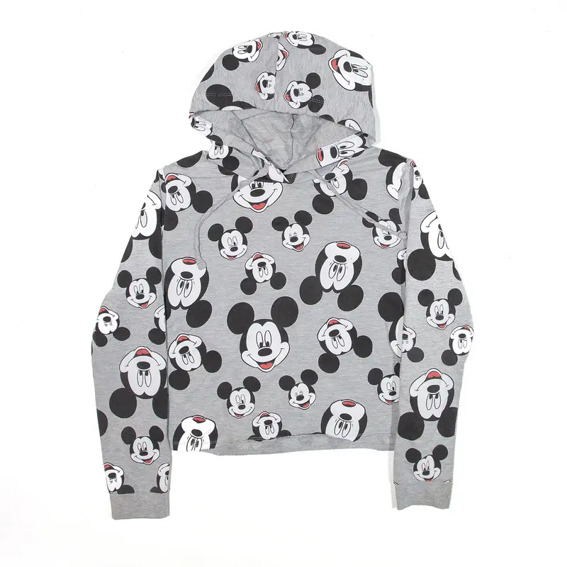 DISNEY Mickey Mouse Cropped Hoodie Grey Pullover Womens M