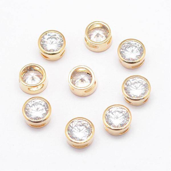 Real Light Gold Plated Brass Cubic Zirconia Flat Round Charms