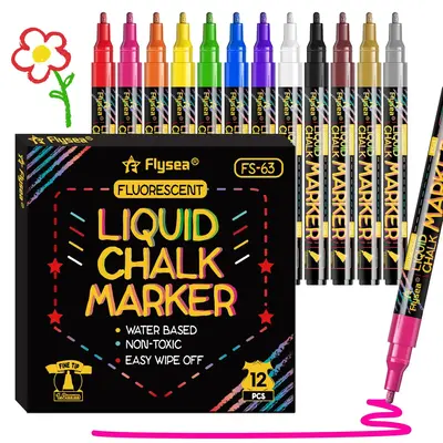 12 Colors Liquid Chalk Marker Pen, 12pcs/set 1mm Fine Tip Washable Marker Pen, Art Supplies for Blackboard and Whiteboard