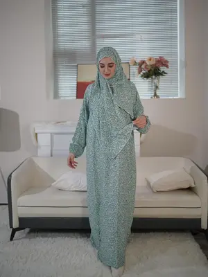 Women's Floral Print Long Sleeve Maxi Muslim Dress with Scarf, Elegant Bishop Sleeve Hooded Robe, Ladies Islamic Clothing for...