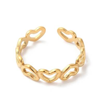 Ion Plating(IP) 304 Stainless Steel Hollow Heart Open Cuff Ring for Women