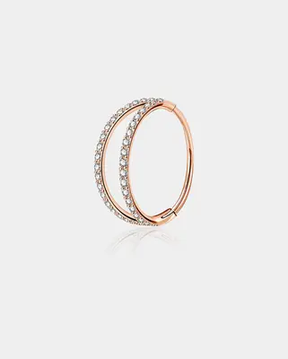 18G CZ Double Hoop Segment Nose Ring - Rose Gold / 11mm