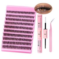 Eyelash Extension Kit, 1 Set Individual False Eyelashes with Bond and Tweezers, Self Grafting Curl Eyelashes, Eye Makeup Enha...