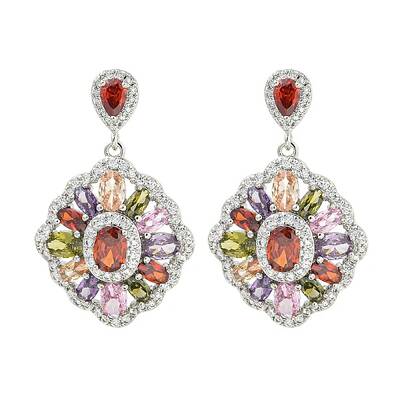 Brass Micro Pave Cubic Zirconia Dangle Stud Earrings