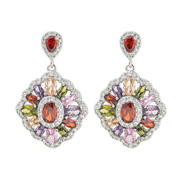 Brass Micro Pave Cubic Zirconia Dangle Stud Earrings