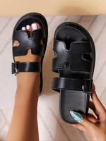 Women's Fashionable Plain Color Slide Sandals, Casual Open Toe Slip on Sandals for Summer, Lightweight Breathable Comfortable...