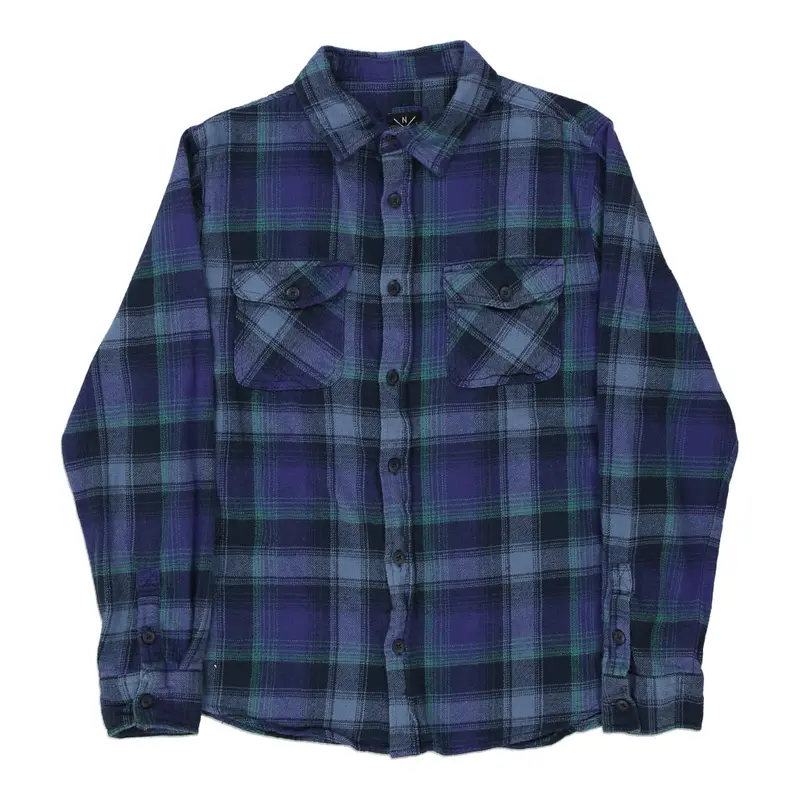 Northern Western Checked Flannel Shirt - Large Blue Cotton