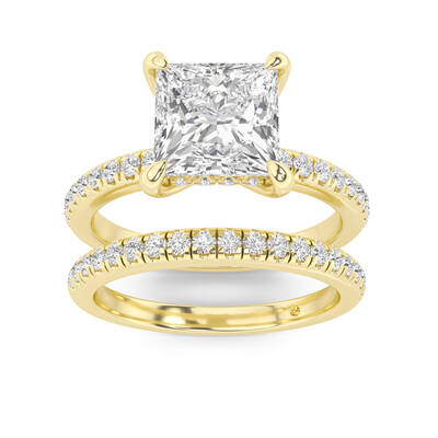 Aurelia Lab Grown Princess Cut Diamond Engagement Ring with the BonBon Half Coverage Wedding Band | 10K Yellow Gold 3 3/4 ct....
