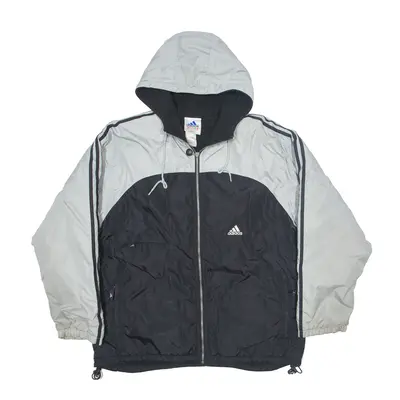 ADIDAS Fleece Lined Insulated Coach Jacket Black Nylon 90s Colourblock Mens L