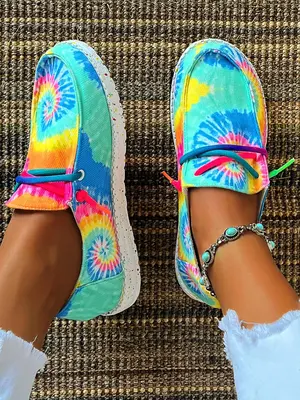 Women's Sporty Low Top Tie-dye Flat Shoes, 1 Pair Trendy Street Trend Sneakers, Breathable Lightweight All-match Flats for Da...