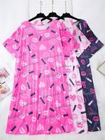 【Plus Size】All Over Print Drop Shoulder Nightdress, Cute Casual Comfy Short Sleeve Round Neck Nightgown for Women, Moo Mo...
