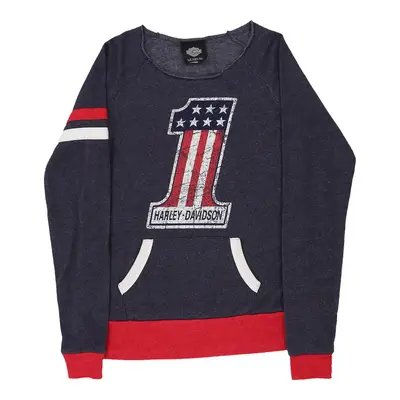Harley Davidson Graphic Sweatshirt - Small Navy Cotton Blend