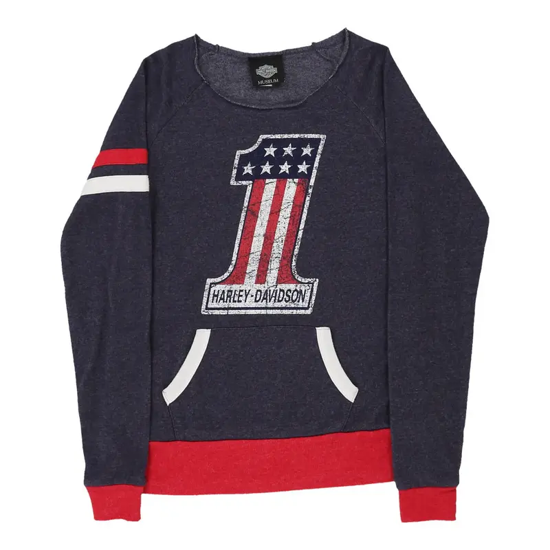Harley Davidson Graphic Sweatshirt - Small Navy Cotton Blend