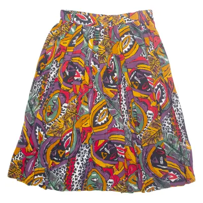 Womens Pleated Skirt Yellow Midi Viscose Floral UK 16