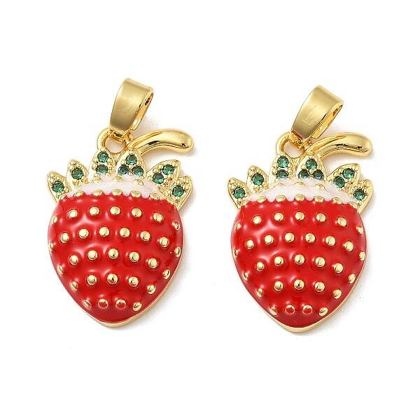 Strawberry Brass Enamel Micro Pave Cubic Zirconia Pendants