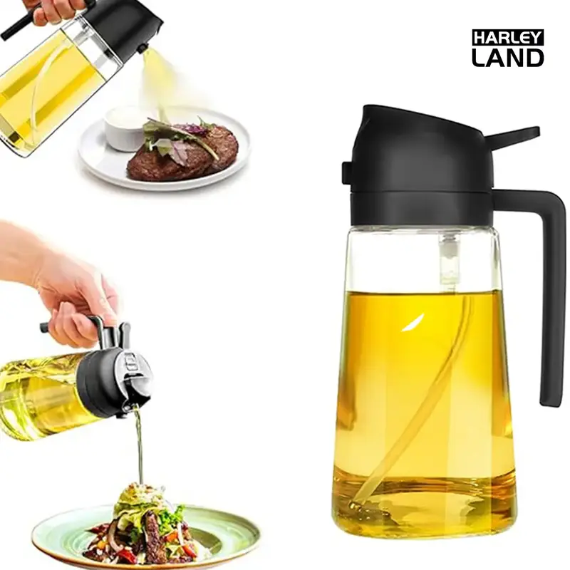 HarleyLand 16oz Oil Dispenser Bottle for Kitchen 2 in 1 Bottle,470ml Glass Oil Spray Bottle with Pourer, Olive Oil SprayerDis...