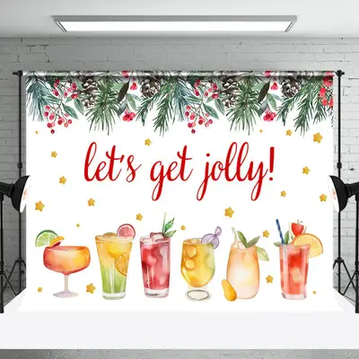 Lets Get Jolly Cherry Fruit Drinks Christmas Backdrop - Aperturee