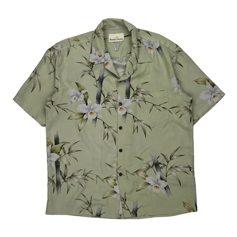Paradise Motion Hawaiian Shirt - Large Beige Cotton