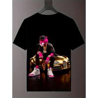 Men'S 3D Digital Print Hip-Hop Cool T-Shirt - Pink Panther Design, Breathable Summer Tee for Travel & Dates, Machine Washable...