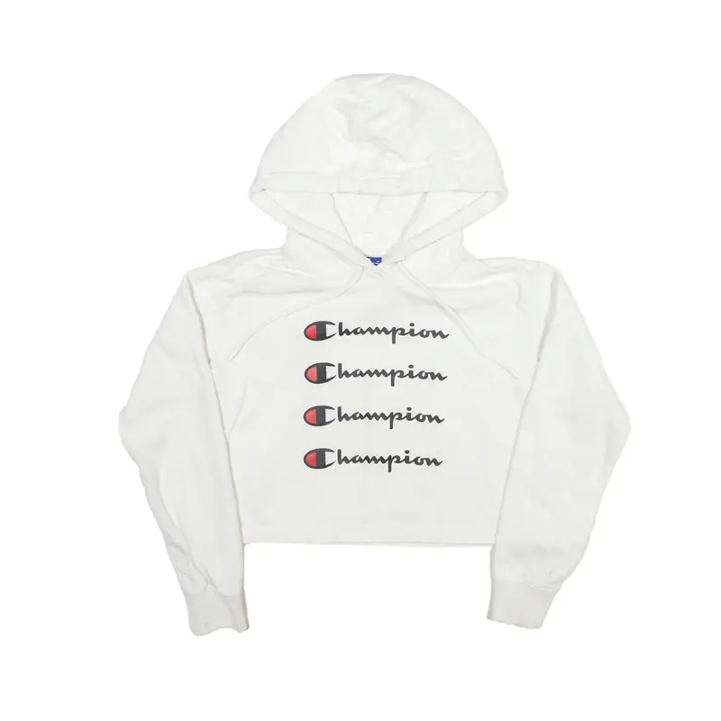 CHAMPION Cropped Hoodie White Pullover Womens XS