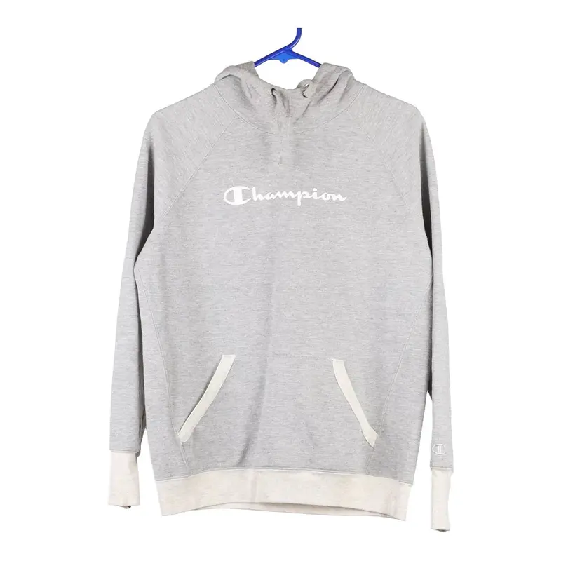 Champion Spellout Hoodie - Small Grey Cotton Blend