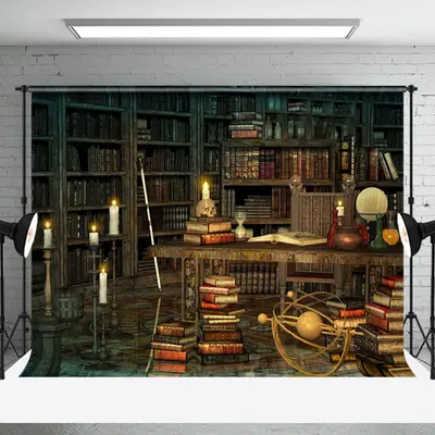 Aperturee Retro Haunted Library Magic Books Halloween Backdrop - Aperturee