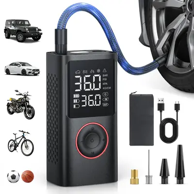 Powools  Cordless Tire Inflator Portable Air Compressor with Large Capacity Battery Wireless Digital Display Enhanced Safety ...