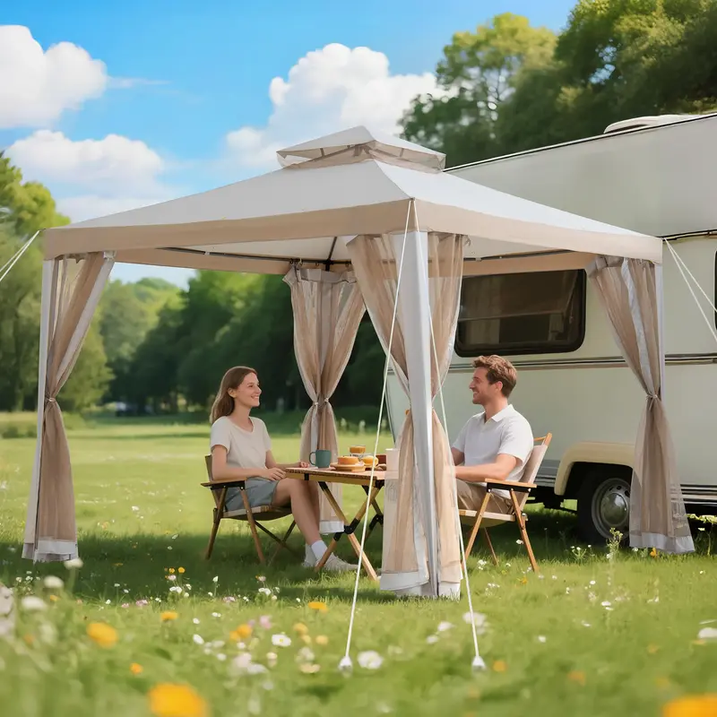 SUNJOY 10x10 Soft Top Gazebo with Mosquito Netting - Gray & Khaki