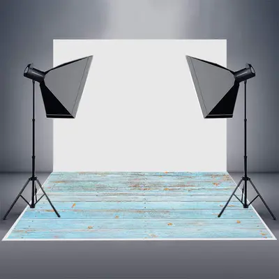 Faded Blue Horizontal Stripe Wood Rubber Floor Mat - Aperturee