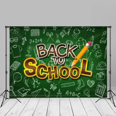White Pattern Green Back To School Photo Backdrop - Aperturee