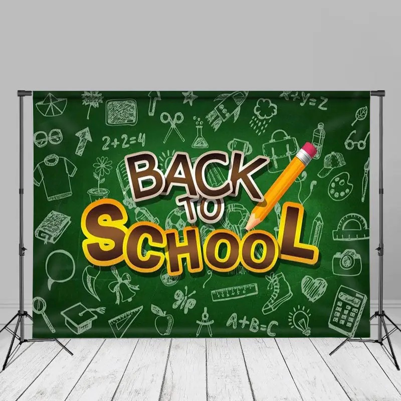 White Pattern Green Back To School Photo Backdrop - Aperturee