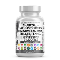 Clean Nutra Activated Charcoal Capsules Shilajit Pills Probiotic 200 Billion + Digestive Enzymes for Digestive Health with Pe...