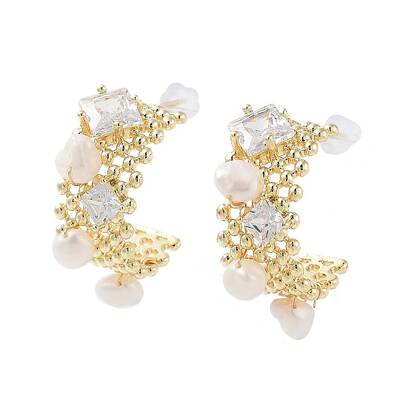 Natural Pearl Arch Stud Earrings