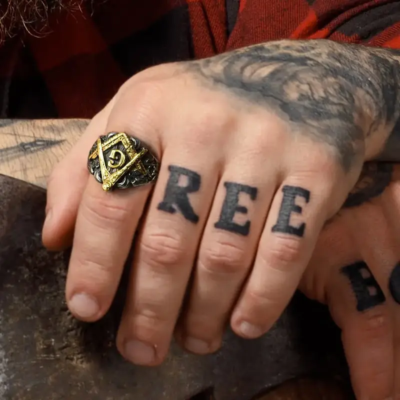 FaithHeart Masonic Ring Freemason Symbol Signet Ring Stainless Steel