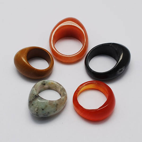 Natural & Synthetic Mixed Stone Wide Band Rings
