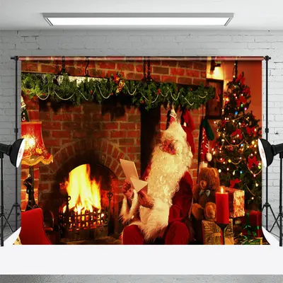 Real Scene Santa Brick Fireplace Christmas Backdrop - Aperturee