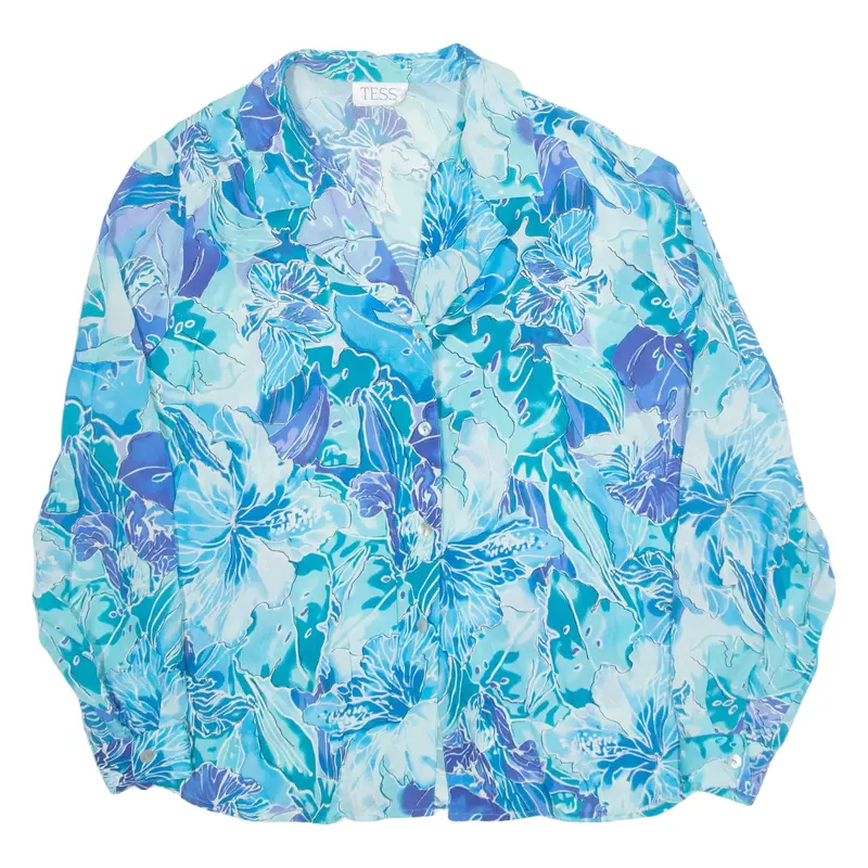 TESS Womens Printed Shirt Blue Collared Long Sleeve Crazy Pattern L