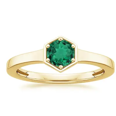 14K Gold pentagonal Lab Emerald Personalized Engraving & Wedding Ring